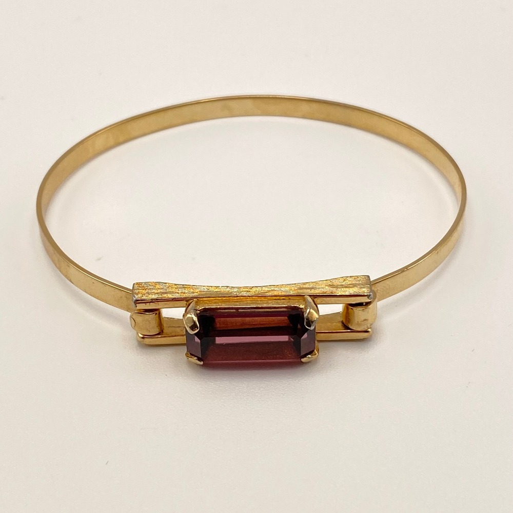 Avon Bangle Bracelet Gold Tone Vintage Retro Purple Faux Amethyst Small 2.25"